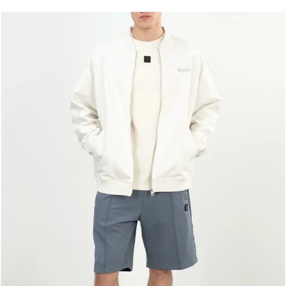 $158 HUGO By Hugo Boss Men’s Drochomber Bomber Jacket White Oversized Zip Small‎